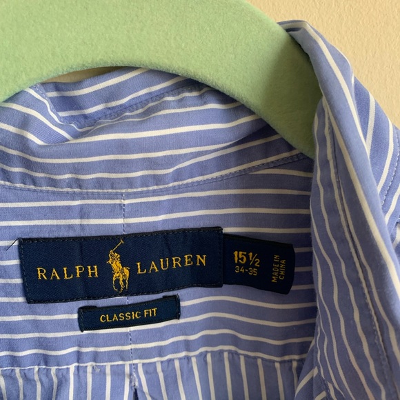 Blue with White Stripes Ralph Lauren Long Sleeve Button Down Shirt - Picture 3 of 7